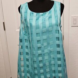 Alfani aqua green tunic top, sleeveless w/ geometric cutout pattern, size M NWOT